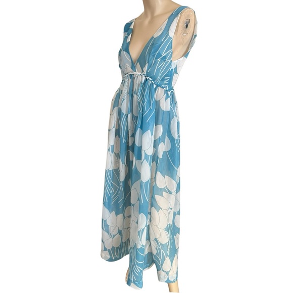 Vintage Eve Stillman Maxi Dress Sheer Blue White Floral Print V Neck Size Small - Picture 4 of 15